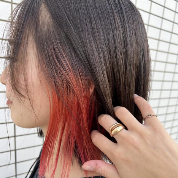 《cropes辻堂 阿部》レッドイヤリングカラーとボブ|crop-es湘南辻堂