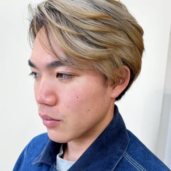 30代40代メンズサイドパート外国人風カラーホワイトベージュ