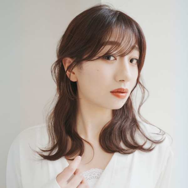 マロンベージュ　ウェーブ巻きアレンジ　ミディアムレイヤー|GRITTERs 仙台中央店【グリッター】