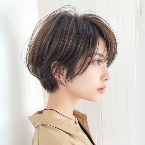 大人レイヤーボブ マッシュショート グレージュカラー