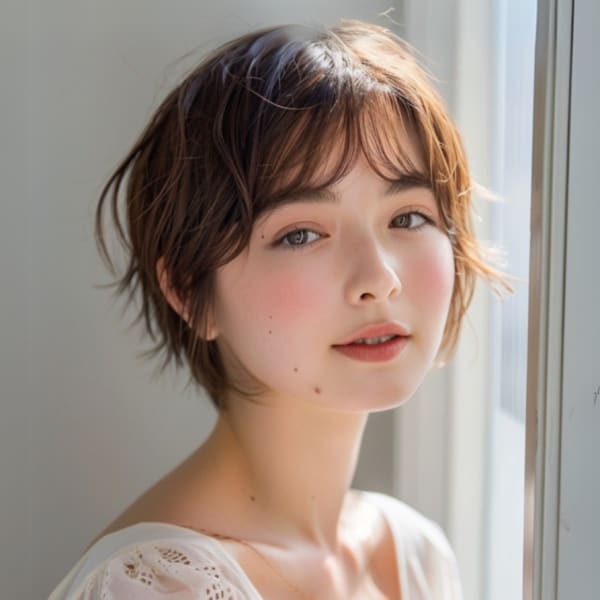 ベージュカラー　ショートマッシュ　小顔バング　20代　30代|W by GRITTERs