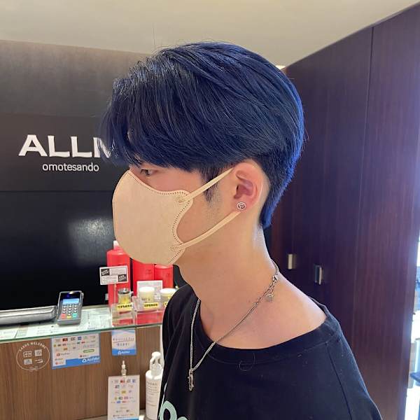 韓国ヘア シースルーマッシュ ネイビーブルー ダブルカラー