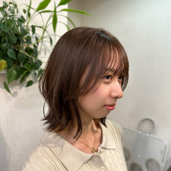 外ハネ／ボブ／筋感／ブラウン／前髪あり／20代／30代|CLOUD HAIR