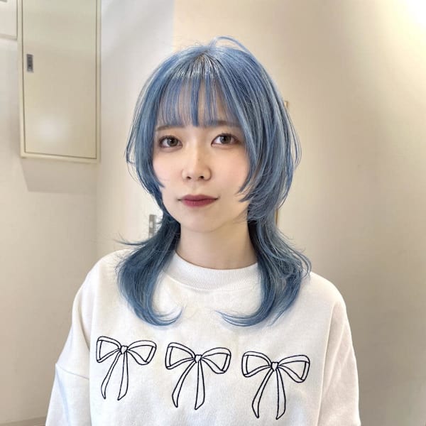 【rizu】ハイトーン/ブルーカラー/ウルフカット