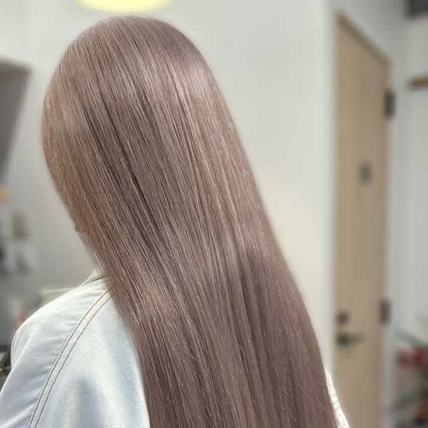 20代30代髪質改善カラーラベンダーベージュ毛先パーマ透け感
