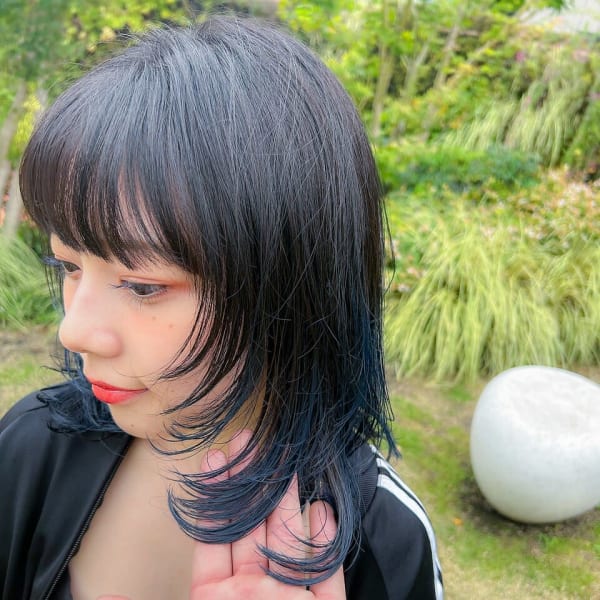 小顔ウルフカット/フェイスレイヤー/グラデーション/ネイビー