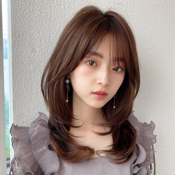 韓国ヘア/レイヤーカット/前髪あり/20代30代/ネビージュ