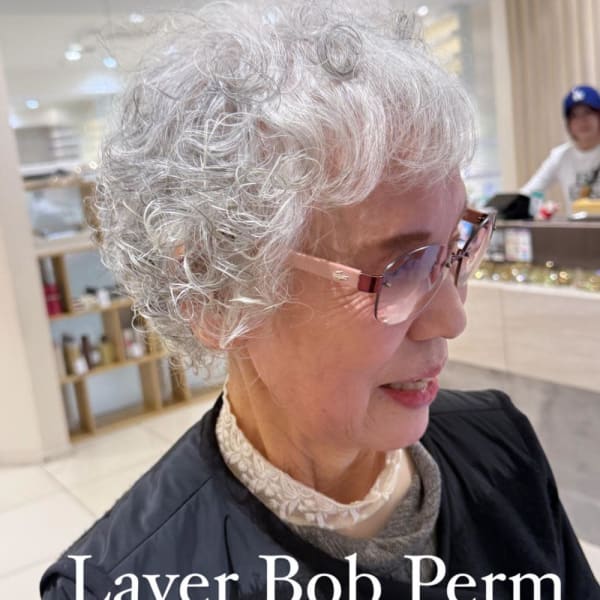 グレイヘアパーマ/しっかり目パーマ/レイヤーボブパーマ