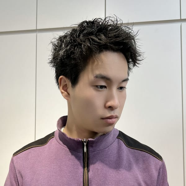 ダークアッシュ/スペインカール/スパイキーショート