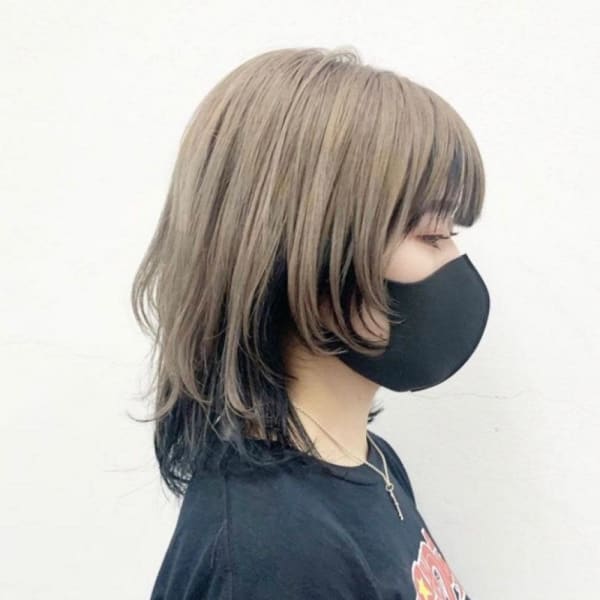 くびレイヤーボブルフネビージュ小顔ワンレンこなれミディ