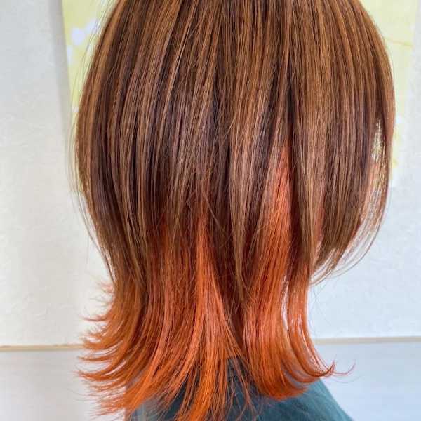 【hair salon Wish】ウルフインナーオレンジ
