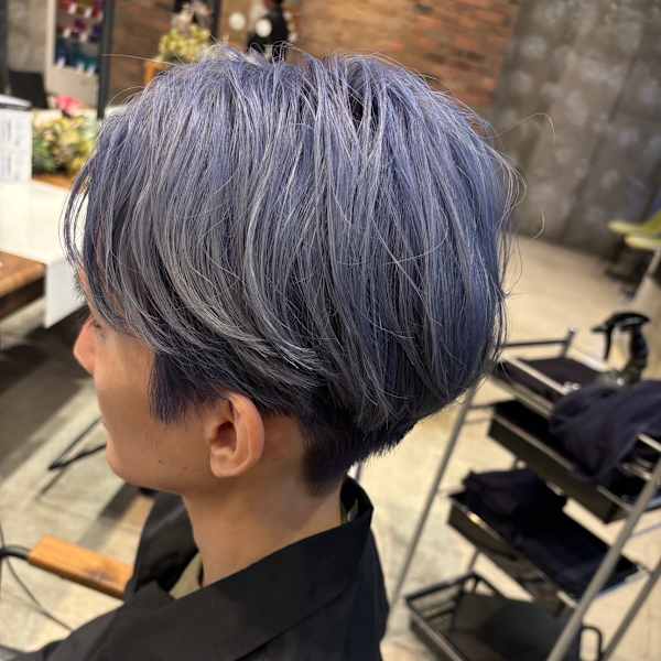 メンズカット/センターパート/ブルーパープル/韓国風