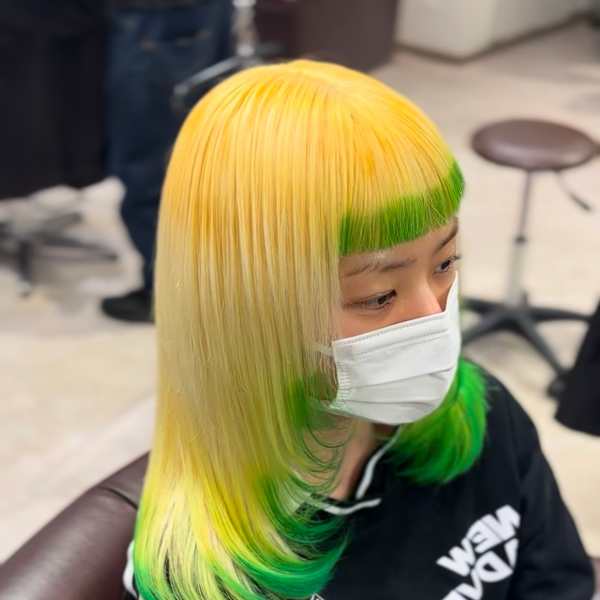 毛先デザインカラー×グリーン