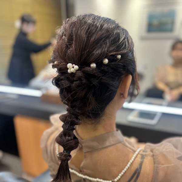 結婚式ヘアセット/ 編みおろし/ミディアム