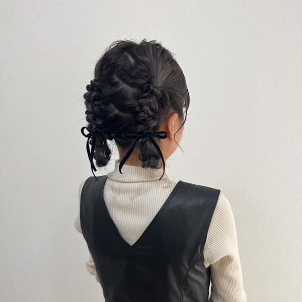 編み込みツインだんご|ヘアセット/着付け専門店 Renon Rouge