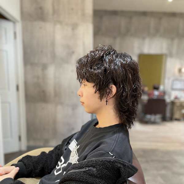 メンズロングウルフパーマ