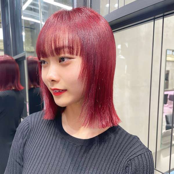 ブリーチ無しWカラーでcherry red🍒