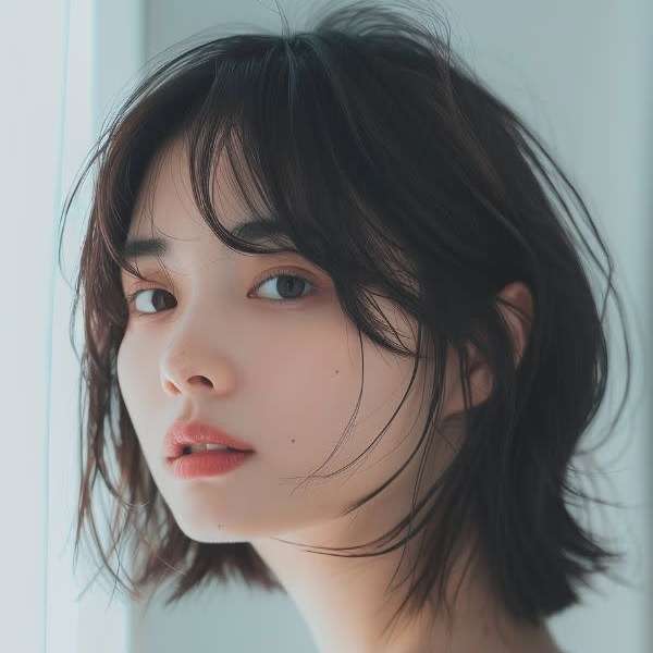 ツヤ色ダークカラーでコナレ感★艶髪無造作ウルフボブ