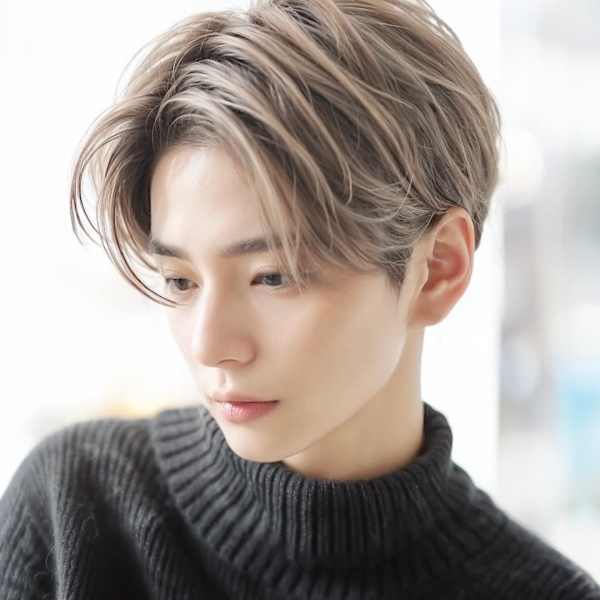 爽やかセンターパート清潔感ミルクティーベージュ