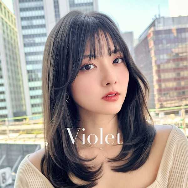 ミディアムレイヤーカットグレージュぱっつん前髪|Violet`jem 【バイオレットジェム 】