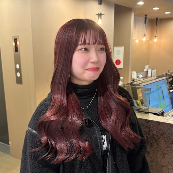 ワインレッドカラー/暖色カラー/ブリーチなしダブルカラー