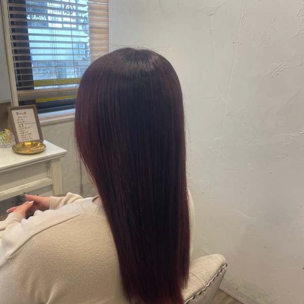 ピンクブラウン×縮毛矯正
