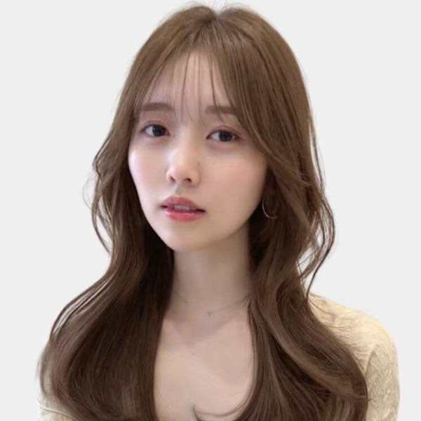 シースルーバング くびれヘア 韓国ヘア ナチュラルブラウン