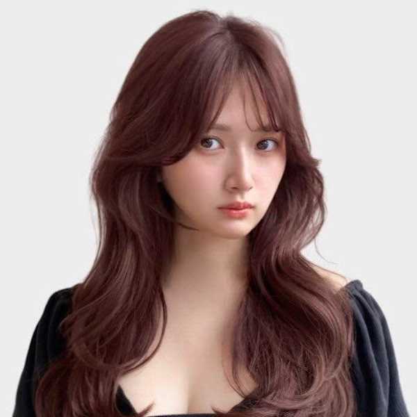 ピンクブラウン くびれヘア 韓国ヘア ナチュラルブラウン