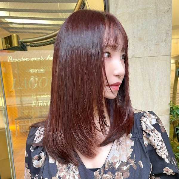 美髪ピンクブラウンエアリーロング丸型卵型四角ベース逆三角前髪