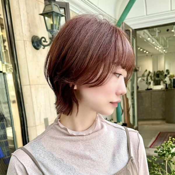 大人マッシュショートウルフカットメルティカラーピンクブラウン