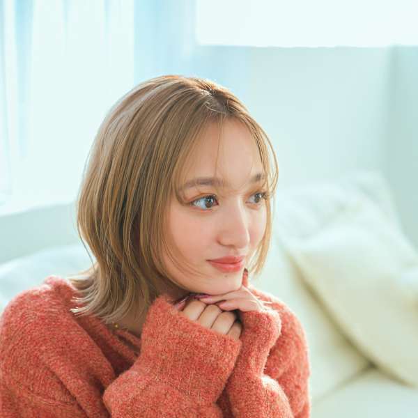 顔周りカットくびれボブ×ミルクティーベージュ|little 福岡