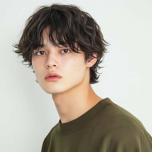 ショートウルフ 波巻きパーマ 爽やか 20代30代 眉カット