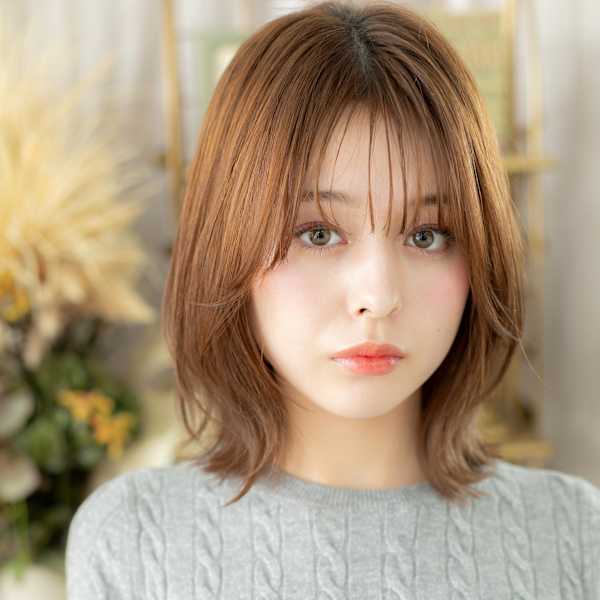 大人可愛いアプリコットオレンジ外ハネロブ　細めハイライト|COVER HAIR bliss【カバーヘア ブリス】大宮/大宮西口店