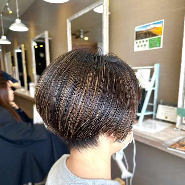 インナーカラーショートカットシュートボブハイライトメッシュ