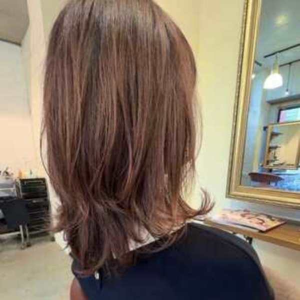 小顔似合わせカットピンクベージュ