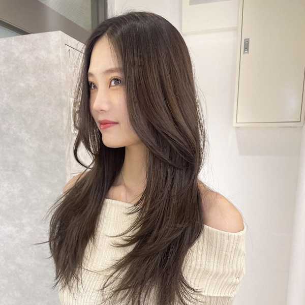 オリーブベージュ/レイヤー/顔周りレイヤー/タブルカラー