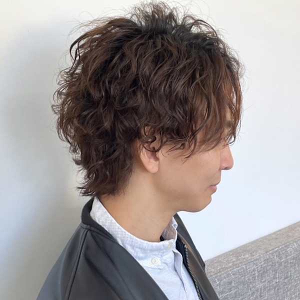 スパイラルパーマ ブラウン ウルフカット メンズパーマ