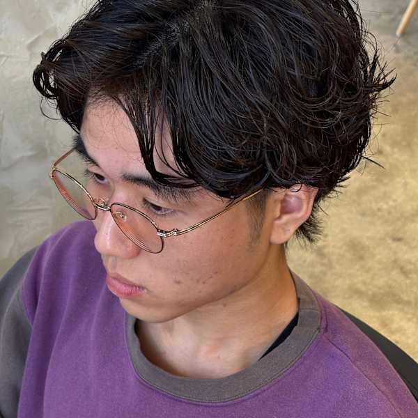 メンズマッシュカットツーブロックスパイラルシャドウパーマ