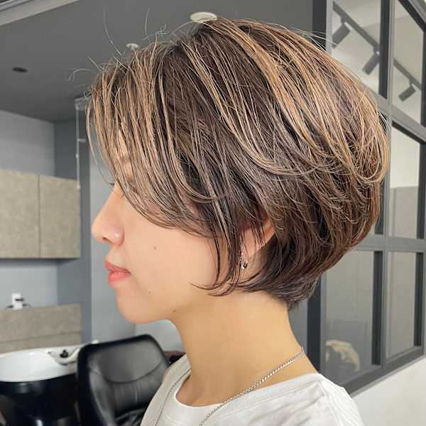 くびれショートボブ/丸顔/前髪あり/絶壁解消/20代/30代