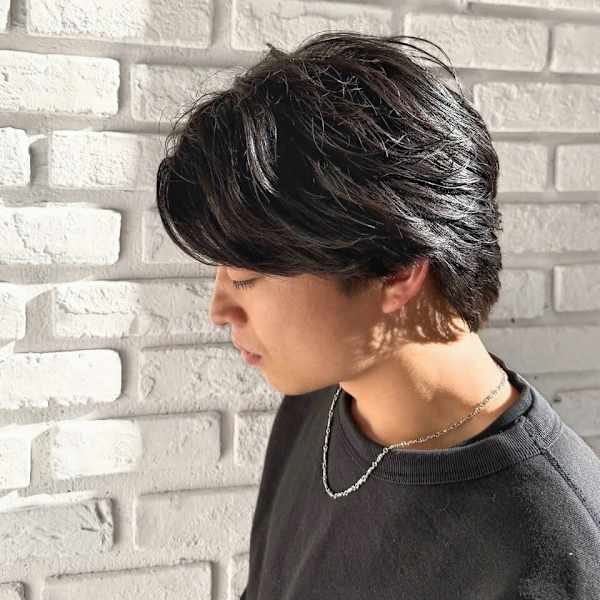 毛流れセンターパート/メンズウルフ/ニュアンスパーマ/池袋|bilancia