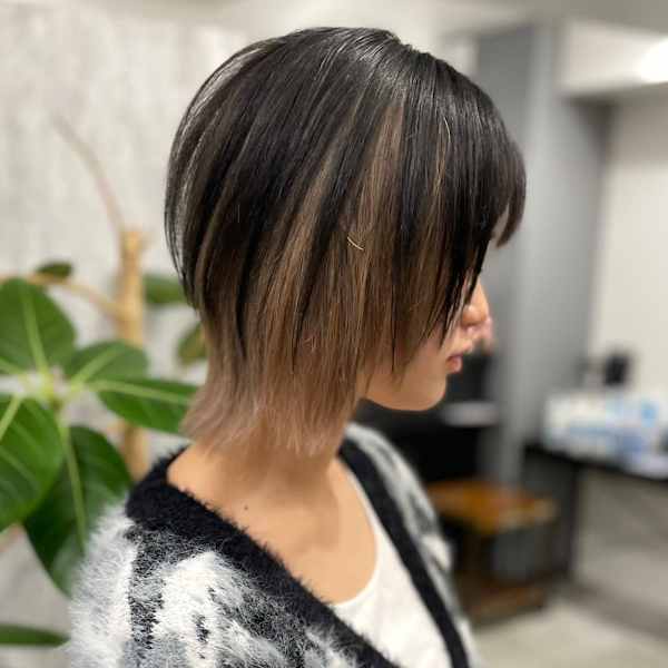 ウルフカット アンブレラカラー ミルクティーベージュ