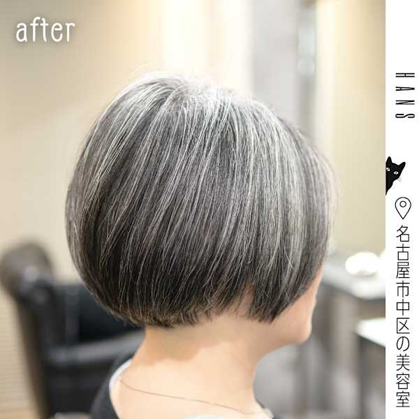 顎ライン×グレイヘアのすっきりとしたボブ