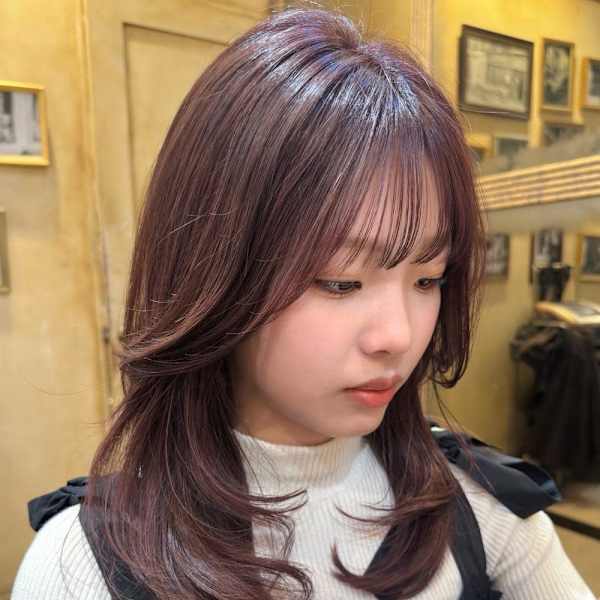 ラベンダーミルクティー_ ワインレッド_ 韓国風巻き