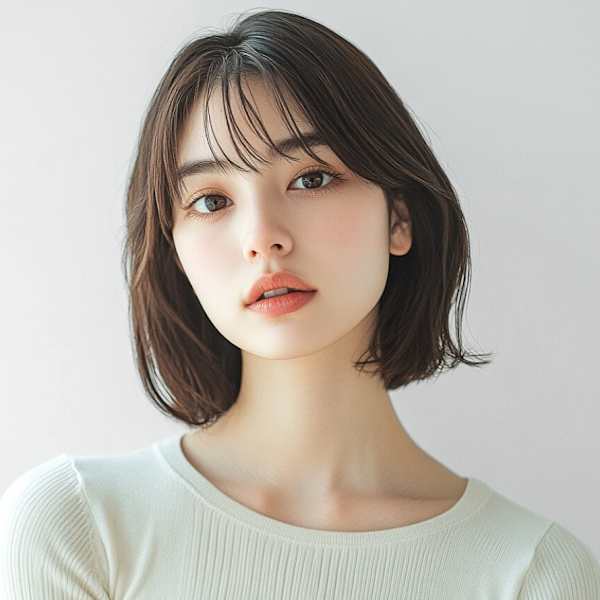 シースルーバング 外ハネボブ ブラウンベージュ 20代30代|福岡 オーガニックカラー miroa