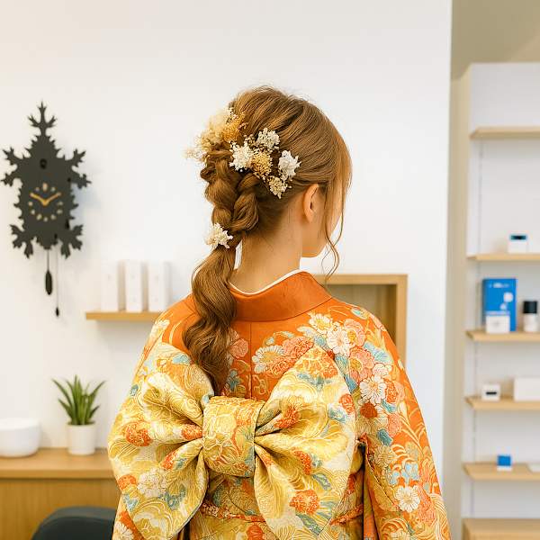 ドライフラワーとセミロング