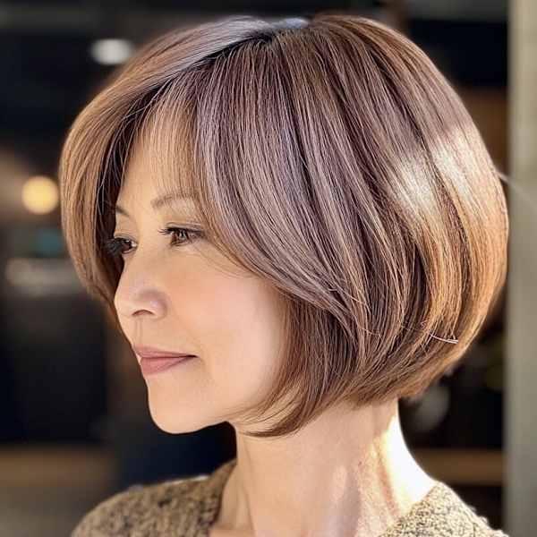 前下がりショートボブ+ハイライト白髪ぼかし