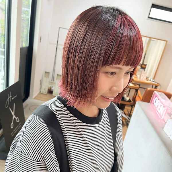 ピンクデザインカラー髪質改善トリートメントボブ|ARBRE hair&make