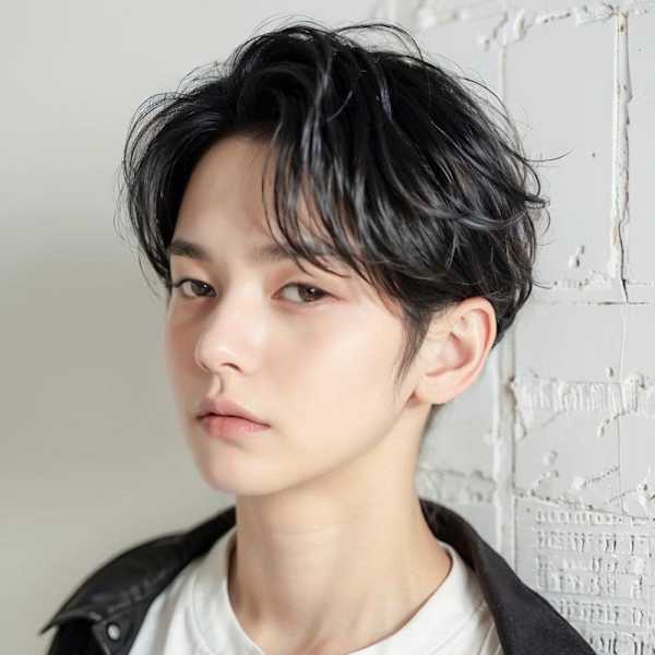 メンズカット　メンズショート　黒髪　センターパート