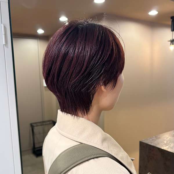 ワインレッド/ショートスタイル/暖色カラー/水素カラー