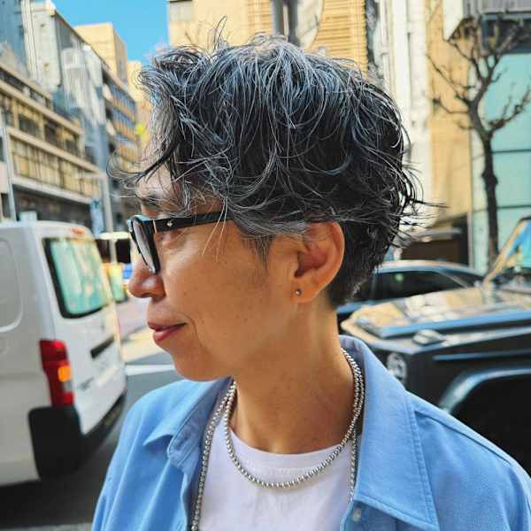 外国人風ショートパーマ/グレイヘアパーマ
